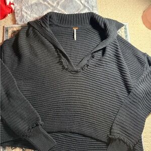 Free People Black V-Neck Sweater